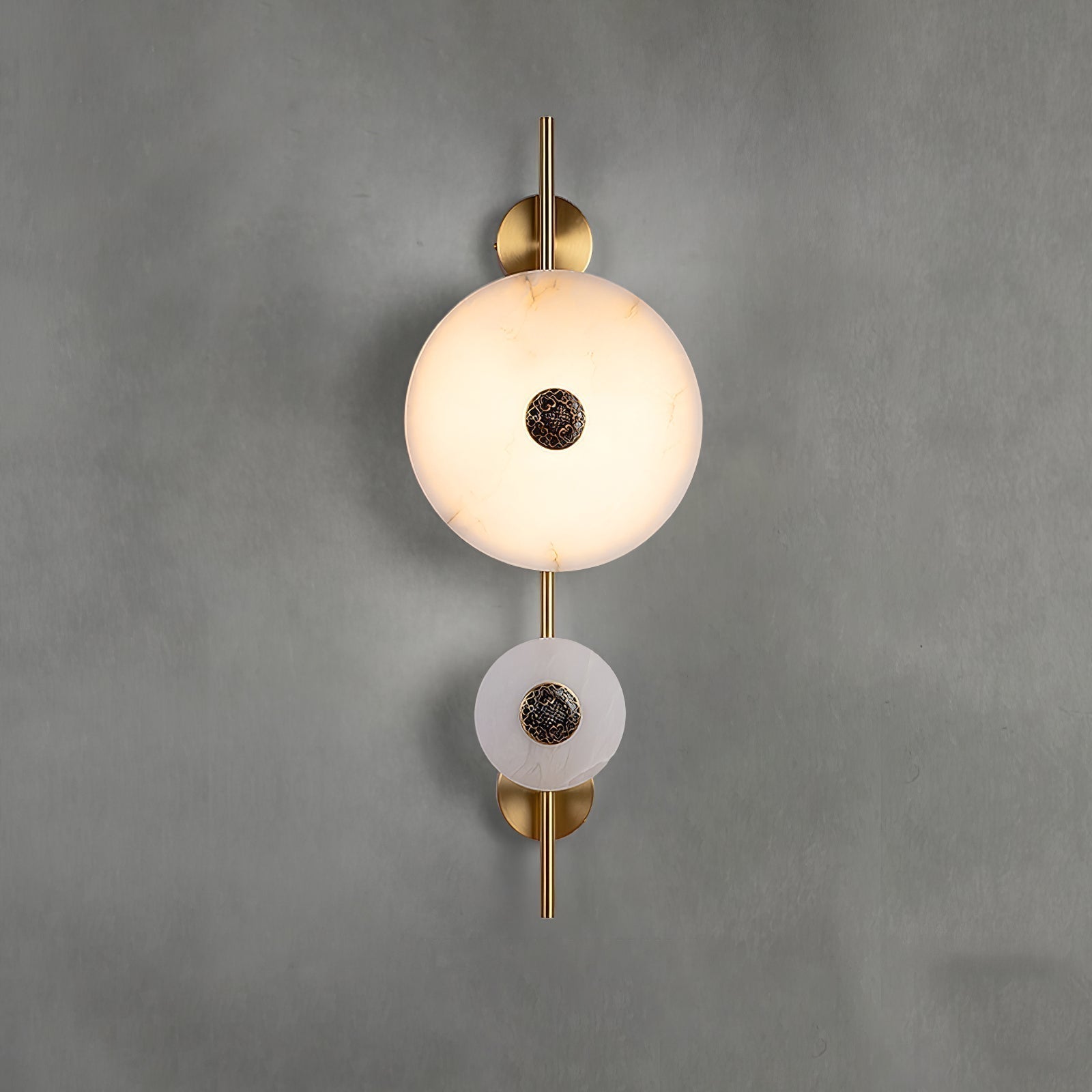 Modern Alabaster Stone Eclipse Wall Sconce with Elegant Brass Accents and Integrated LED Lighting