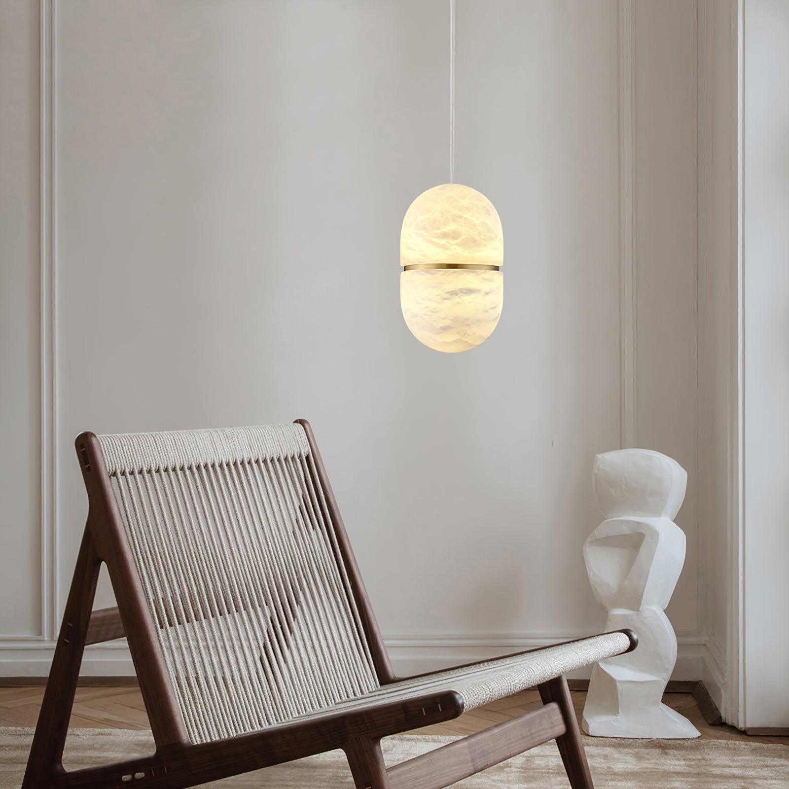 Modern Alabaster Stone LED Pendant Lamp Minimalist Art Hanging Light