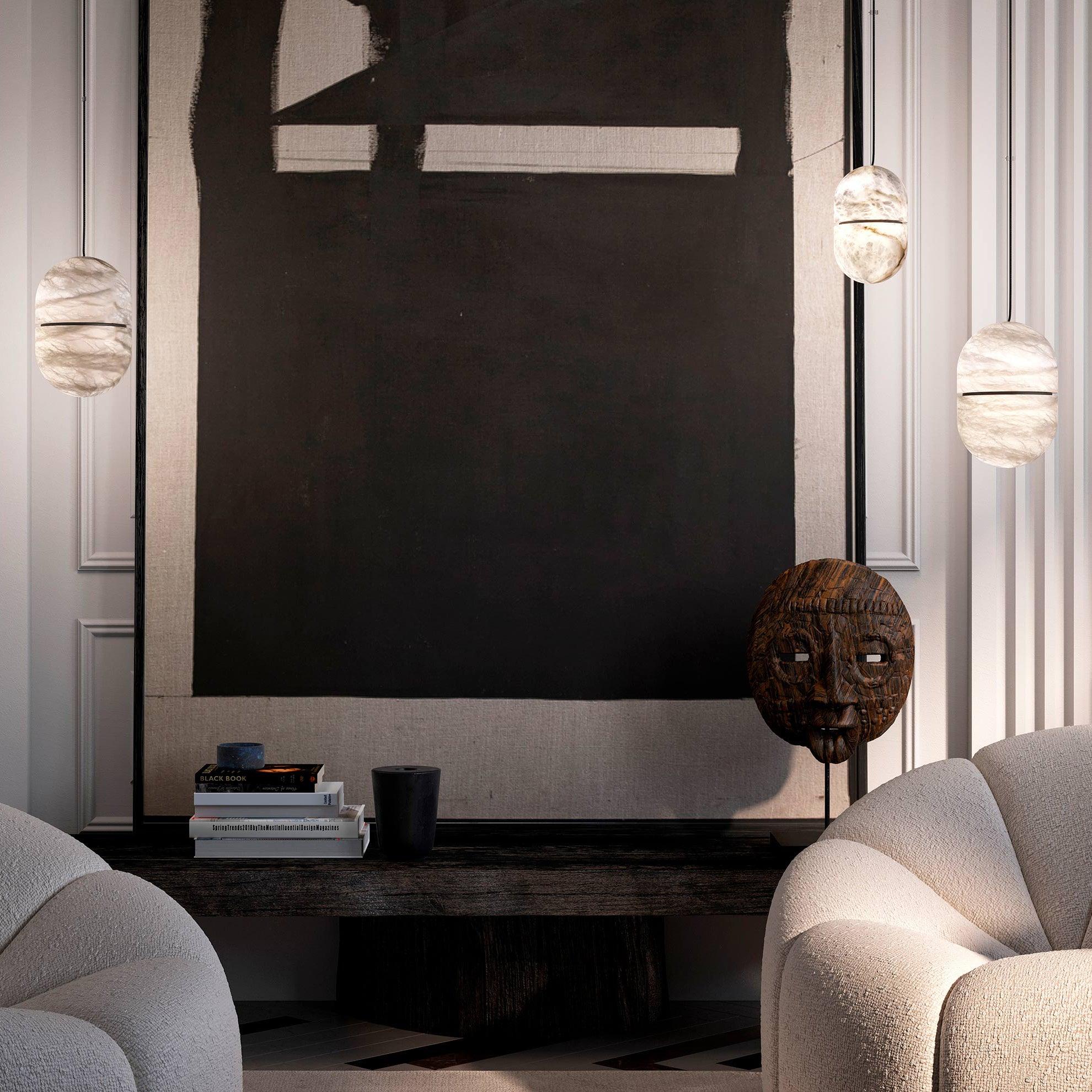 Modern Alabaster Stone LED Pendant Lamp Minimalist Art Hanging Light