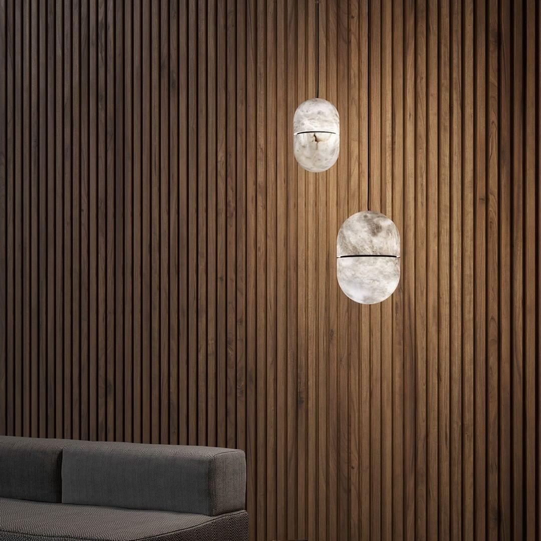 Modern Alabaster Stone LED Pendant Lamp Minimalist Art Hanging Light