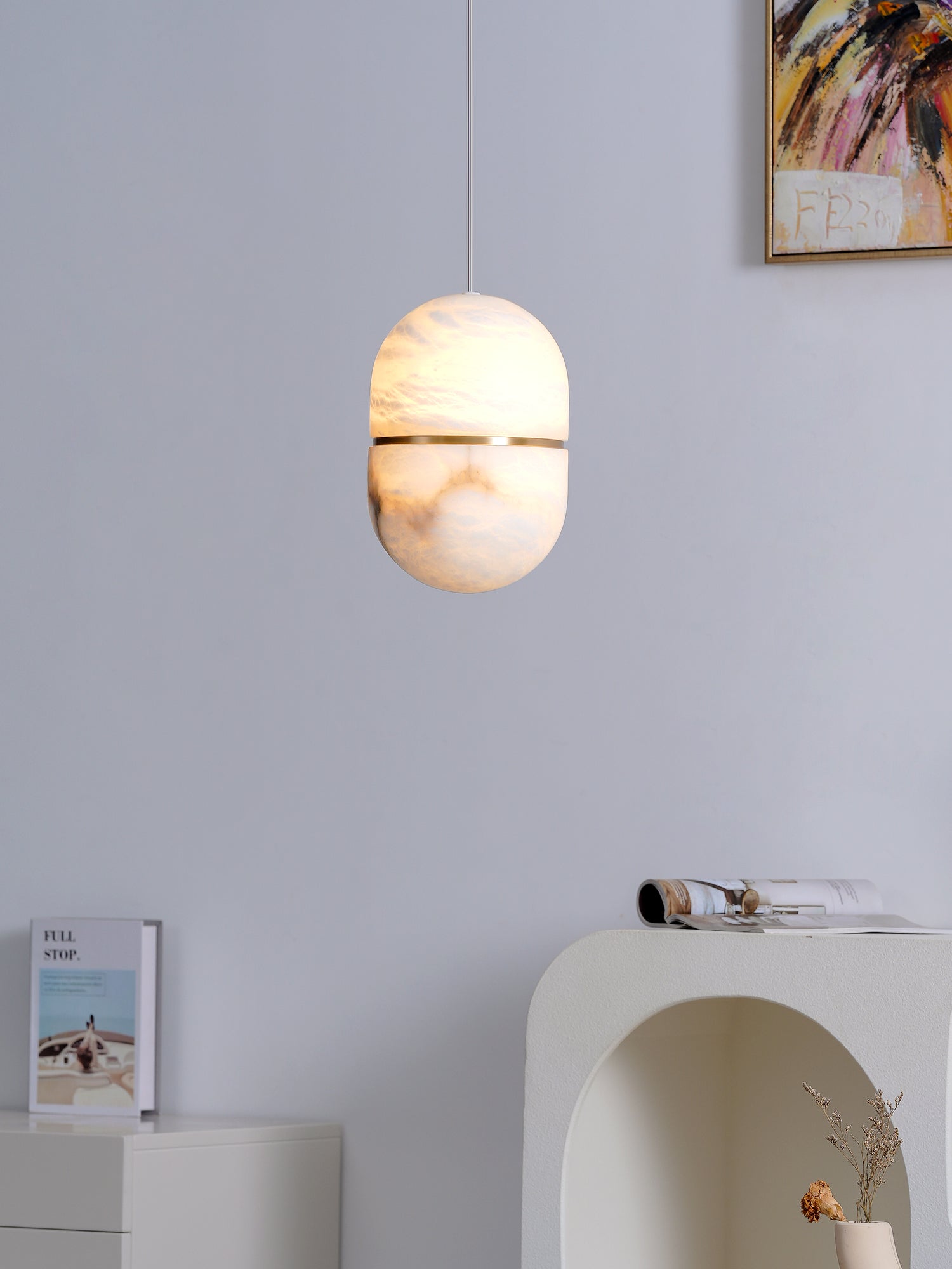 Modern Alabaster Stone LED Pendant Lamp Minimalist Art Hanging Light