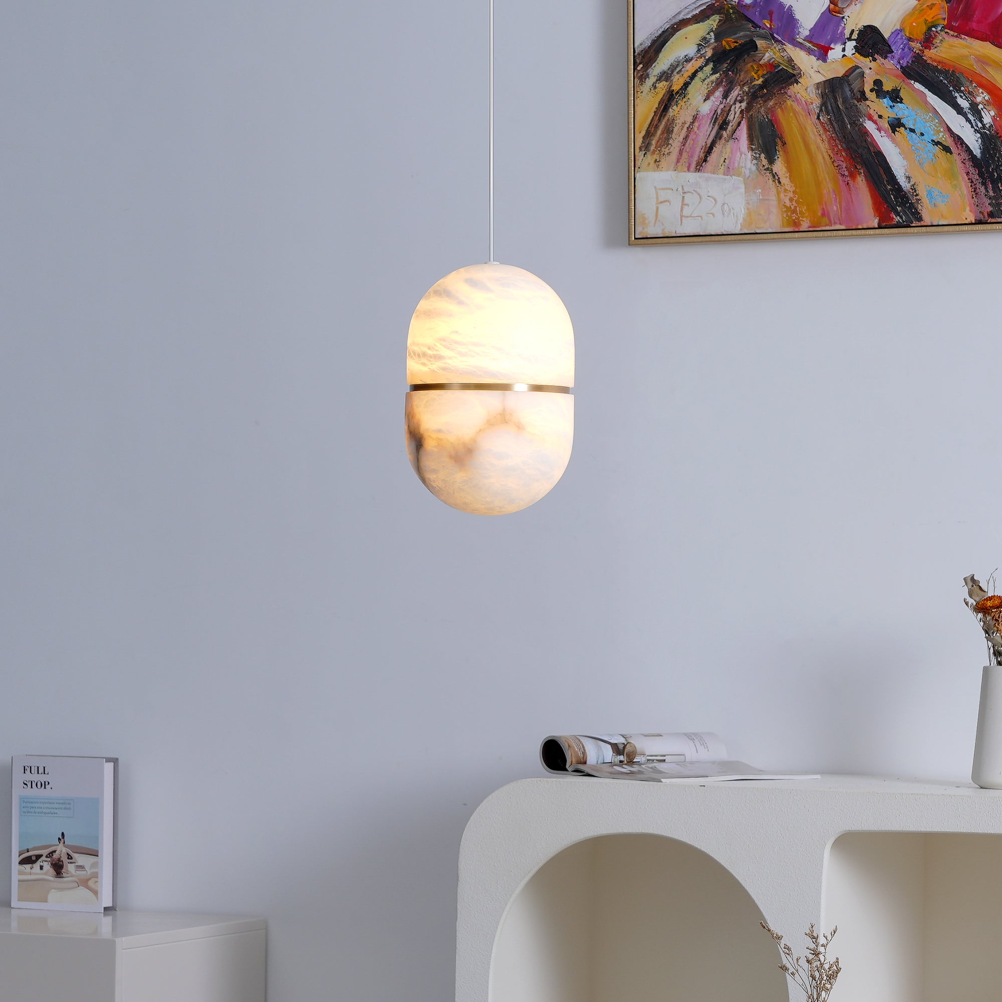Modern Alabaster Stone LED Pendant Lamp Minimalist Art Hanging Light