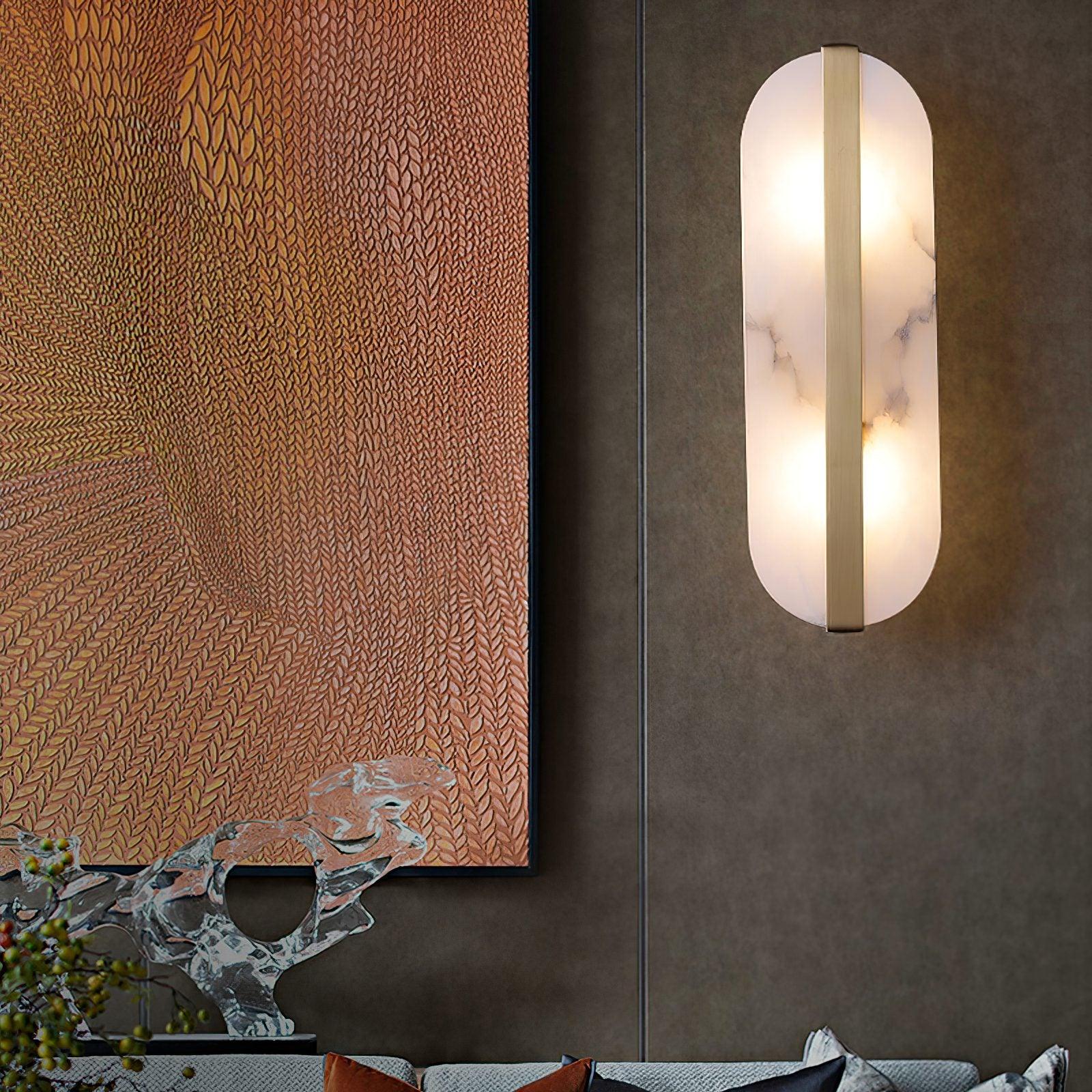 Modern Alabaster Stone LED Wall Sconce with Elegant Brass Finish Light Fixture