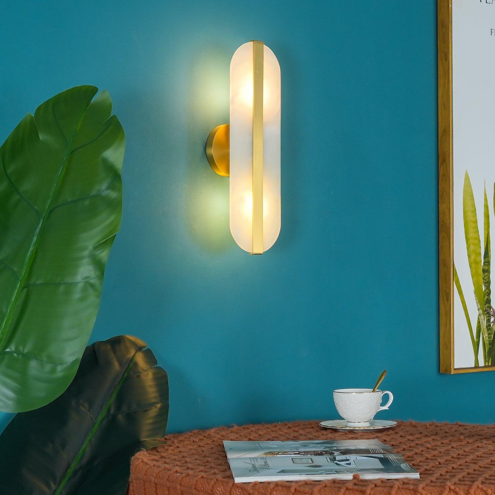 Modern Alabaster Stone LED Wall Sconce with Elegant Brass Finish Light Fixture