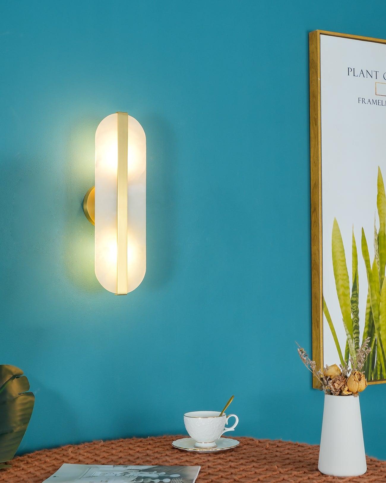 Modern Alabaster Stone LED Wall Sconce with Elegant Brass Finish Light Fixture