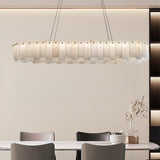 Modern Alabaster Stone Round Chandelier with Brass Accents for Luxury Interiors
