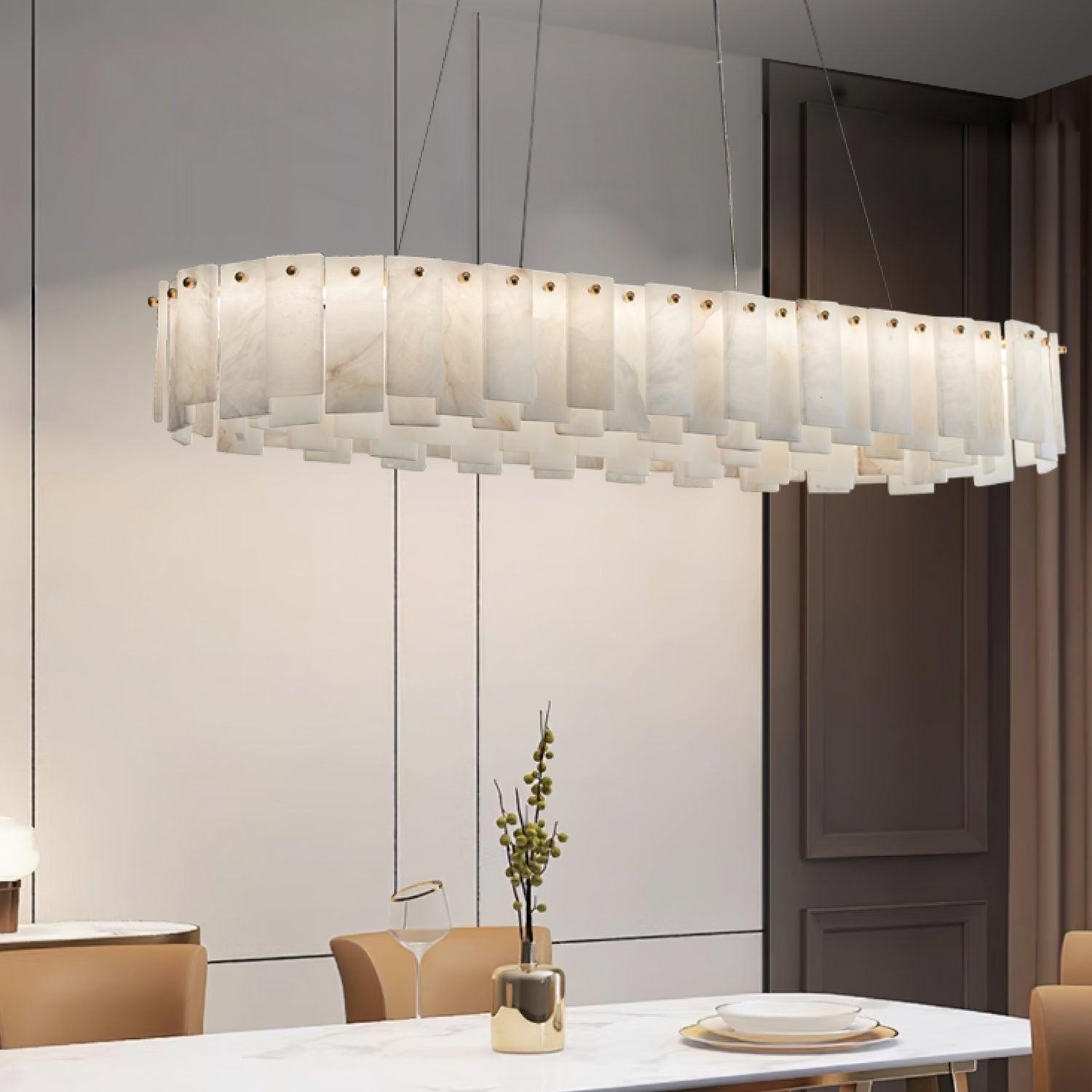 Modern Alabaster Stone Round Chandelier with Brass Accents for Luxury Interiors