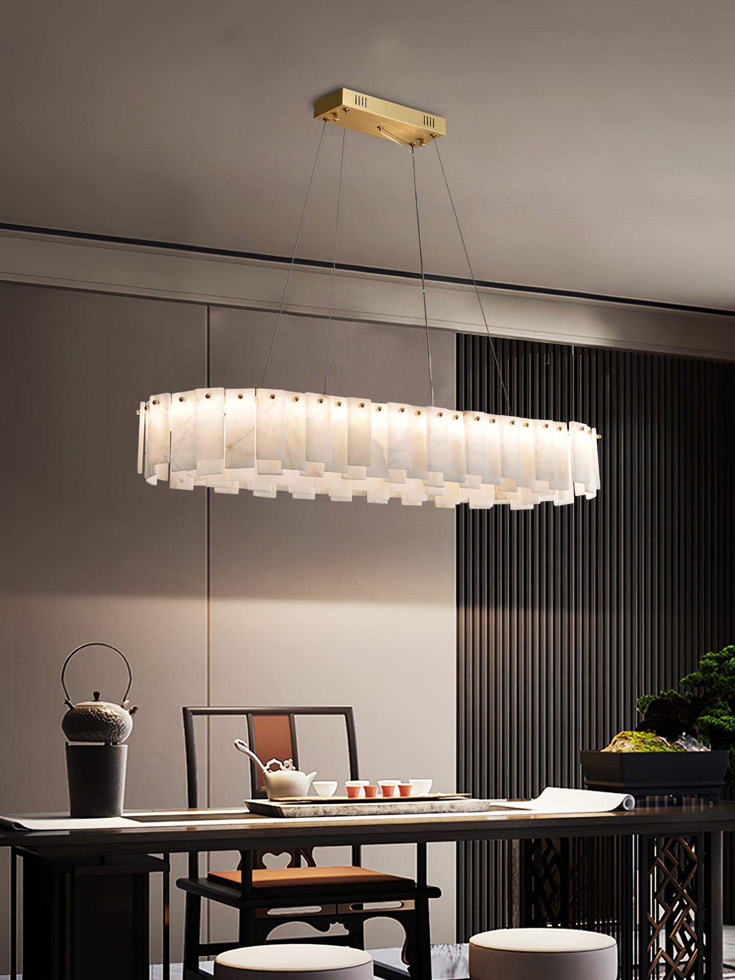Modern Alabaster Stone Round Chandelier with Brass Accents for Luxury Interiors