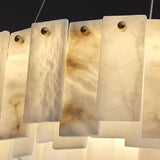 Modern Alabaster Stone Round Chandelier with Brass Accents for Luxury Interiors