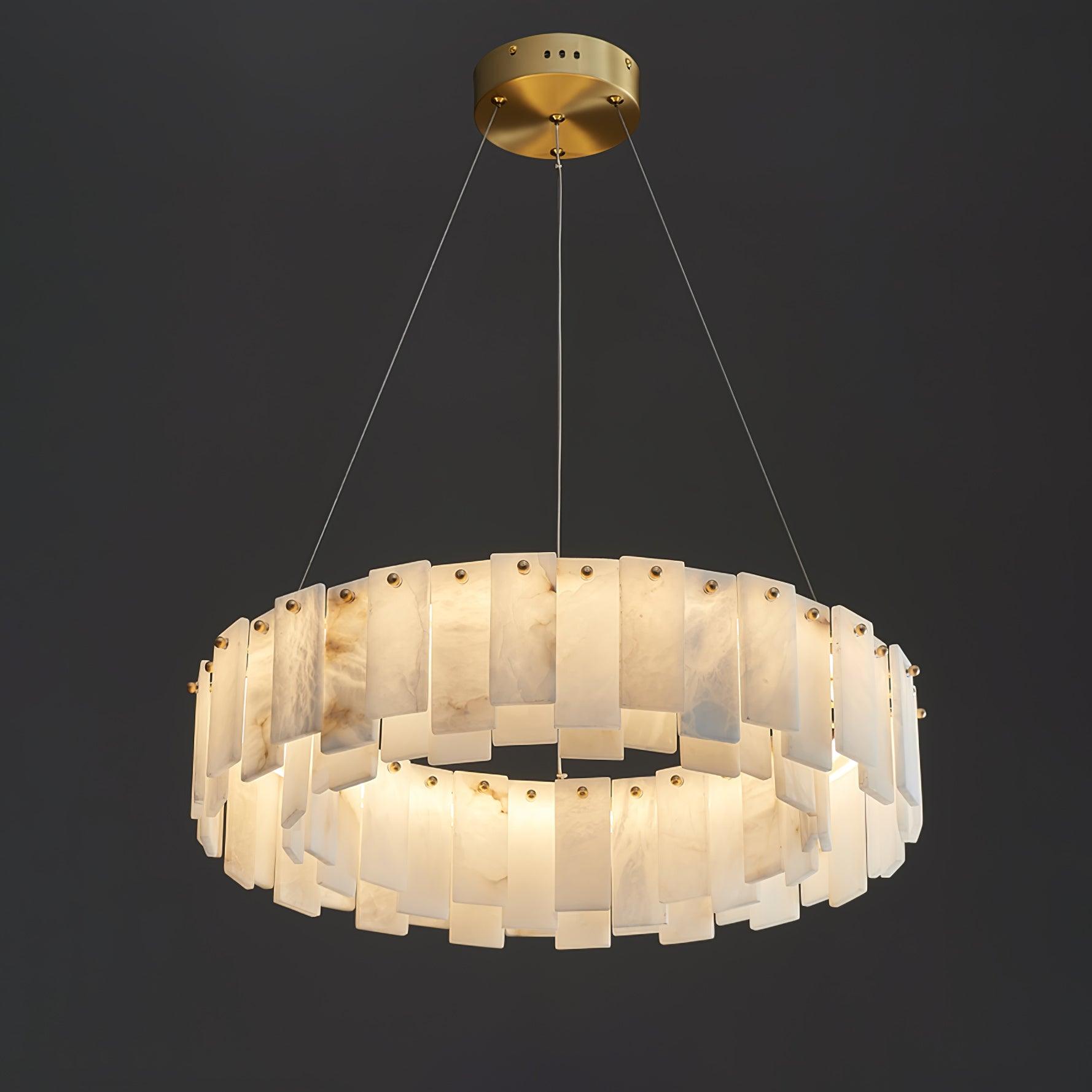 Modern Alabaster Stone Round Chandelier with Brass Accents for Luxury Interiors
