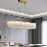 Modern Alabaster Stone Round Chandelier with Brass Accents for Luxury Interiors