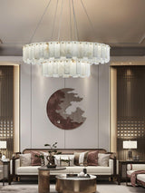 Modern Alabaster Stone Round Chandelier with Brass Accents for Luxury Interiors