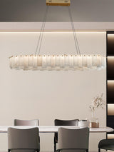 Modern Alabaster Stone Round Chandelier with Brass Accents for Luxury Interiors