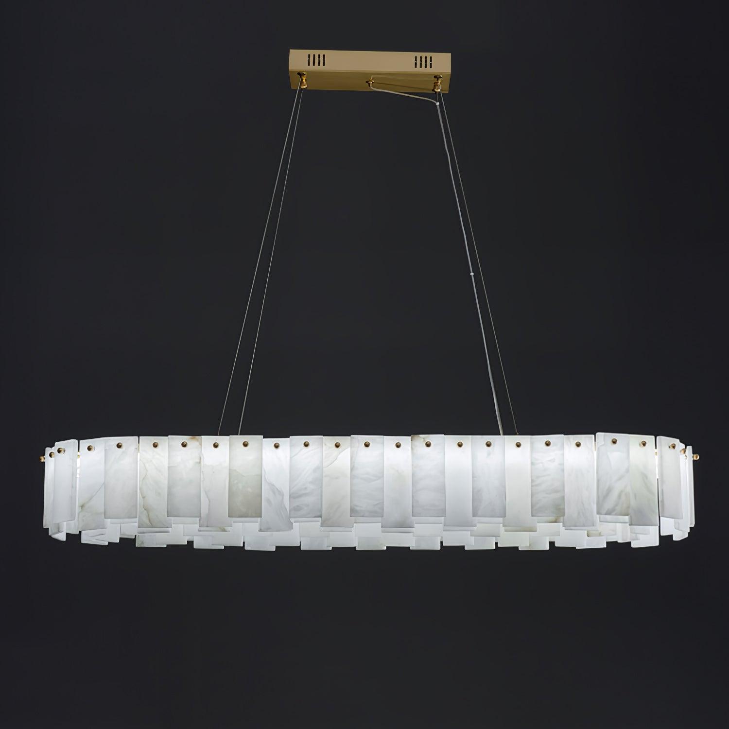 Modern Alabaster Stone Round Chandelier with Brass Accents for Luxury Interiors