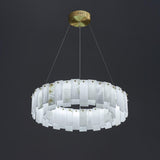 Modern Alabaster Stone Round Chandelier with Brass Accents for Luxury Interiors
