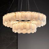 Modern Alabaster Stone Round Chandelier with Brass Accents for Luxury Interiors