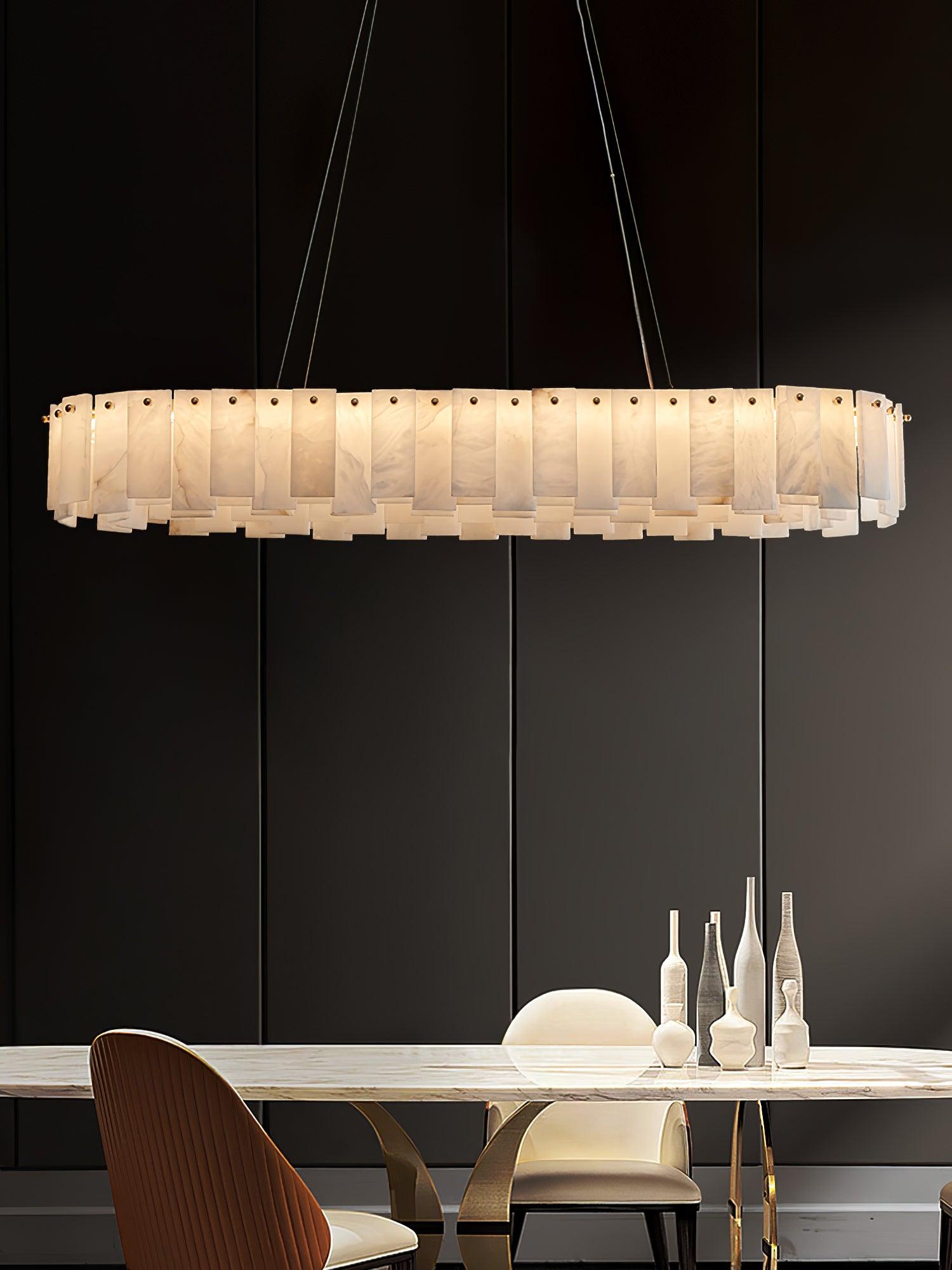 Modern Alabaster Stone Round Chandelier with Brass Accents for Luxury Interiors