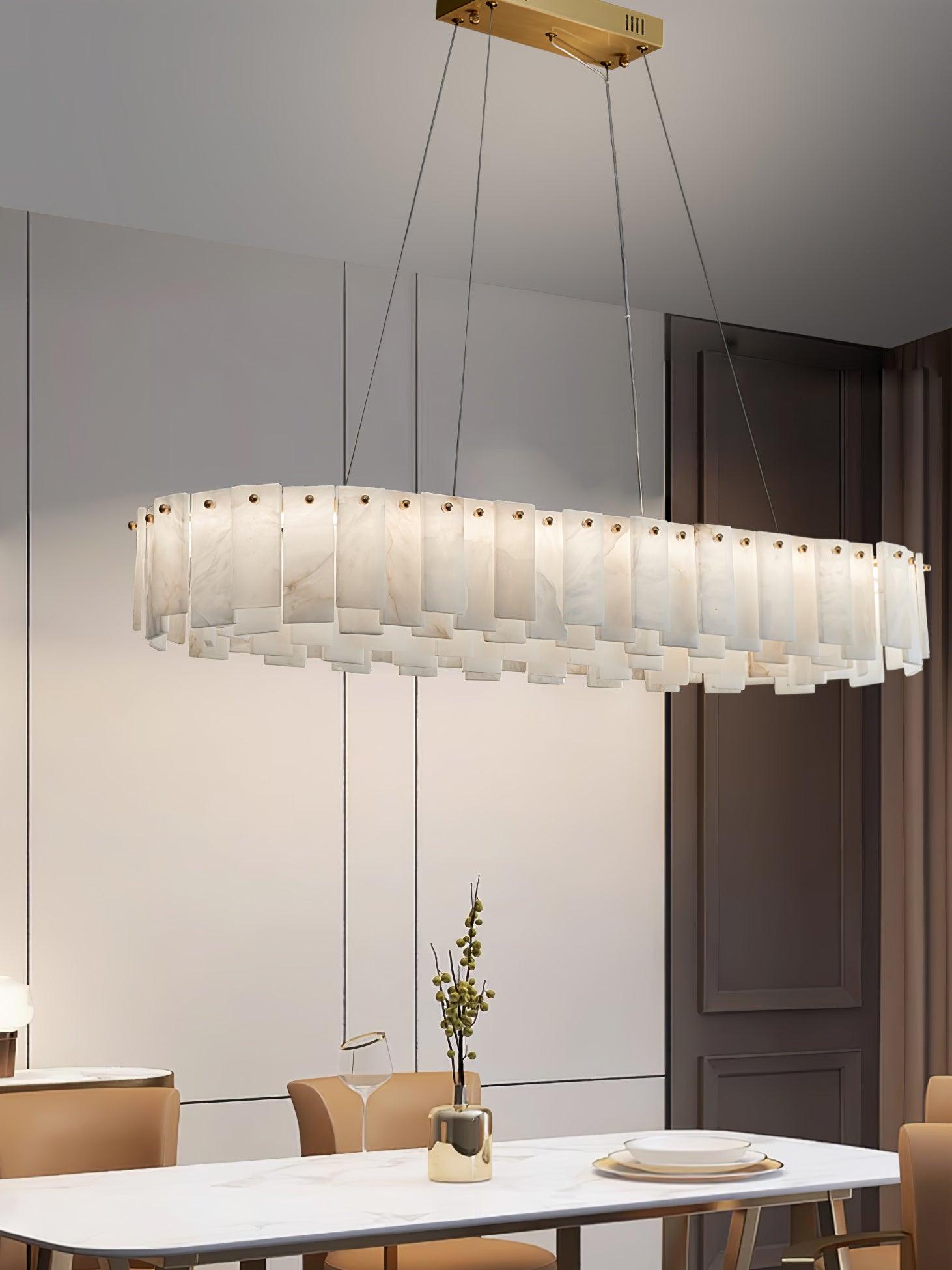 Modern Alabaster Stone Round Chandelier with Brass Accents for Luxury Interiors