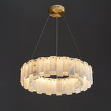 Modern Alabaster Stone Round Chandelier with Brass Accents for Luxury Interiors