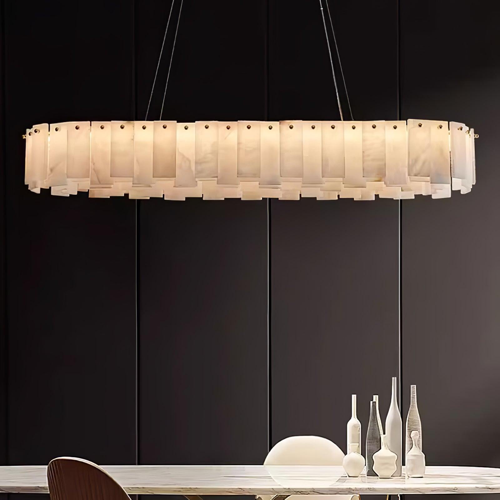 Modern Alabaster Stone Round Chandelier with Brass Accents for Luxury Interiors