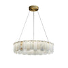 Modern Alabaster Stone Round Chandelier with Brass Accents for Luxury Interiors