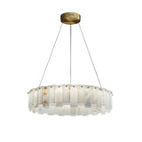 Modern Alabaster Stone Round Chandelier with Brass Accents for Luxury Interiors