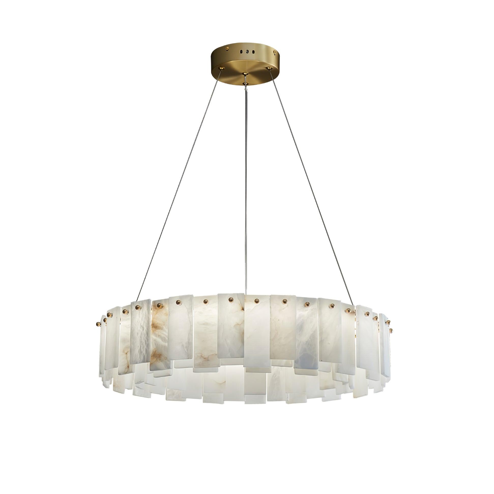 Modern Alabaster Stone Round Chandelier with Brass Accents for Luxury Interiors