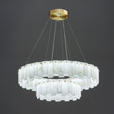 Modern Alabaster Stone Round Chandelier with Brass Accents for Luxury Interiors