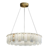 Modern Alabaster Stone Round Chandelier with Brass Accents for Luxury Interiors