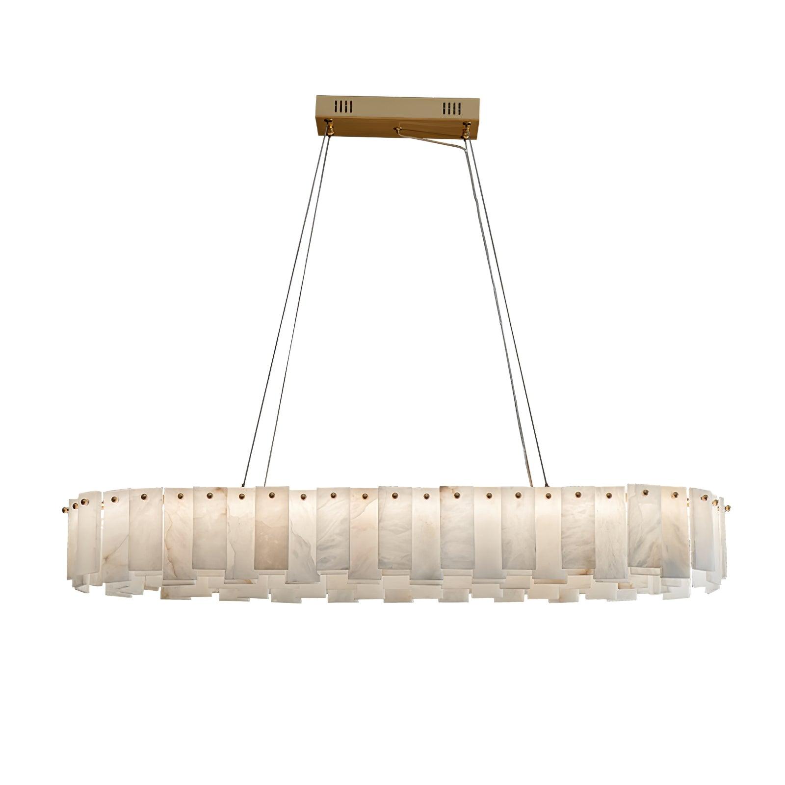 Modern Alabaster Stone Round Chandelier with Brass Accents for Luxury Interiors
