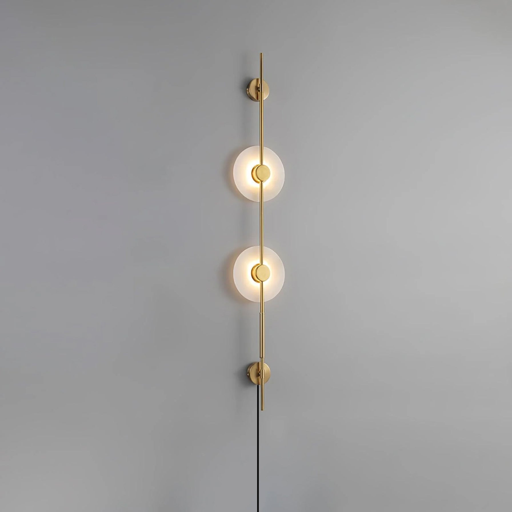 Modern Alabaster Stone Vertical Plug In LED Wall Sconce Accent Light in Gold and Black