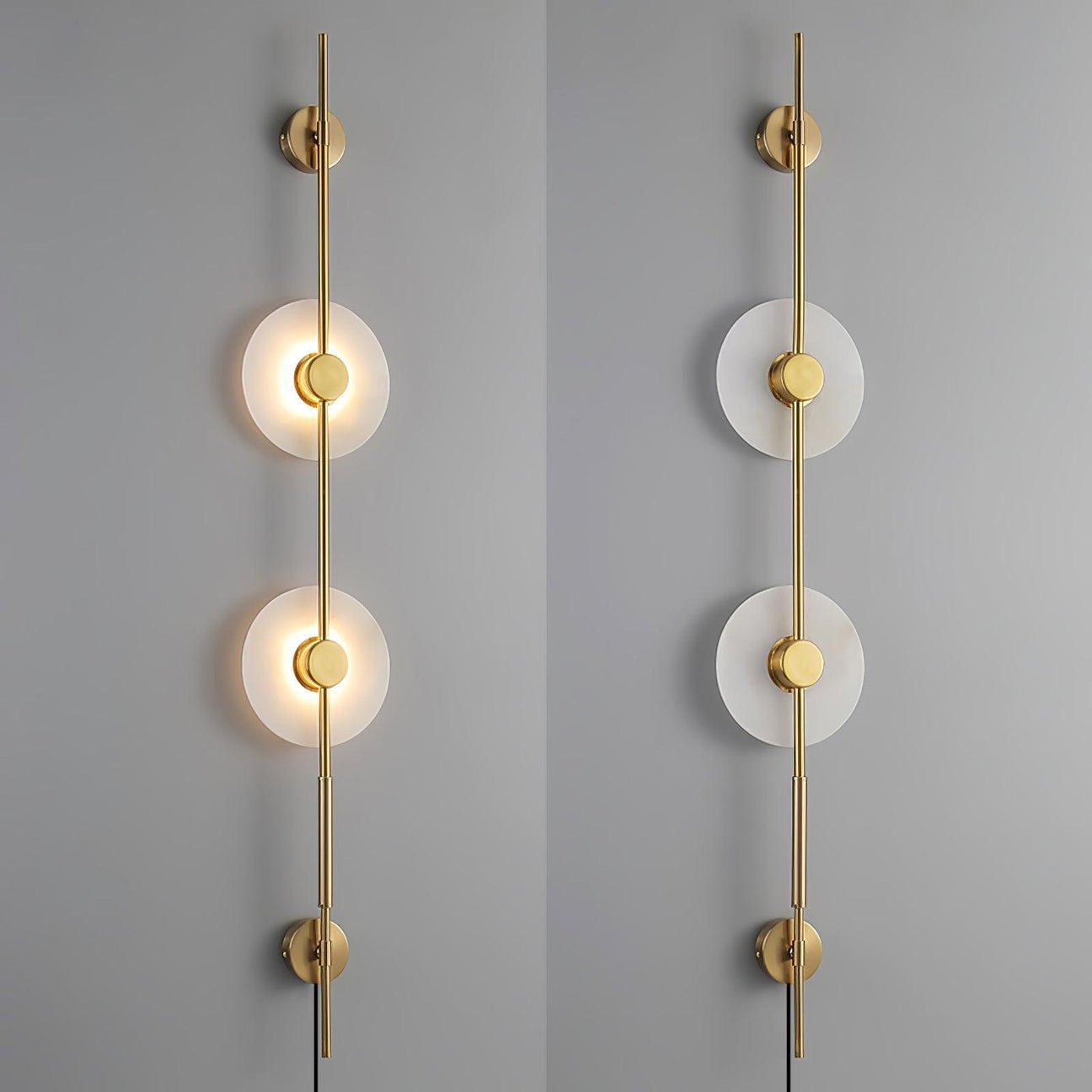 Modern Alabaster Stone Vertical Plug In LED Wall Sconce Accent Light in Gold and Black