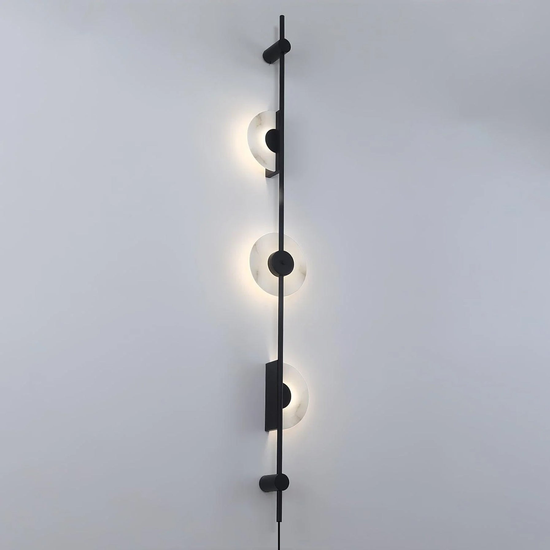 Modern Alabaster Stone Vertical Plug In LED Wall Sconce Accent Light in Gold and Black