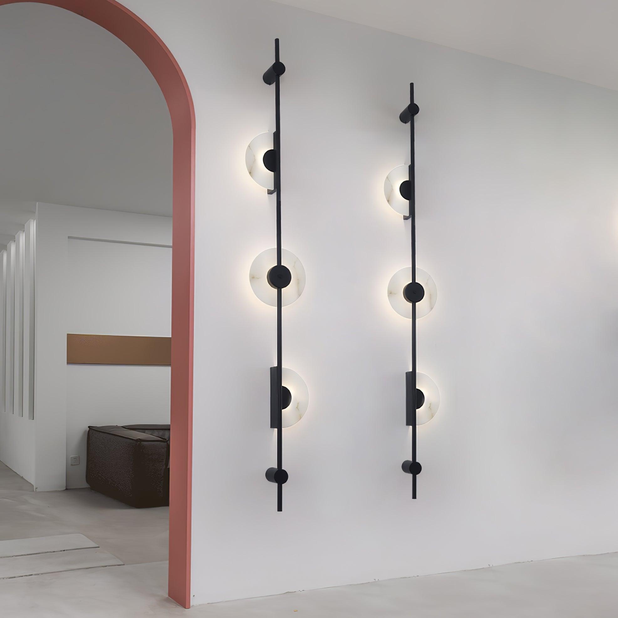 Modern Alabaster Stone Vertical Plug In LED Wall Sconce Accent Light in Gold and Black