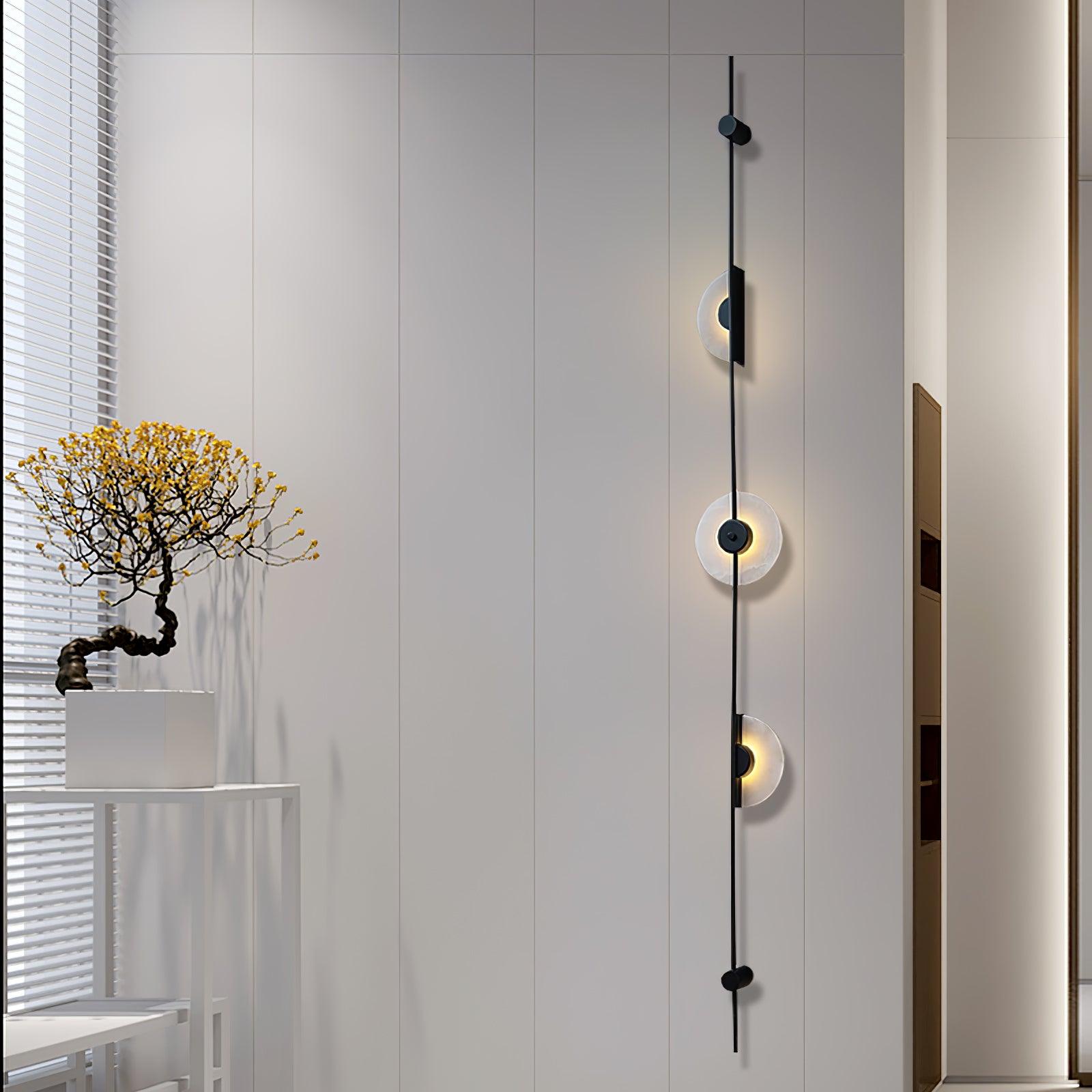 Modern Alabaster Stone Vertical Plug In LED Wall Sconce Accent Light in Gold and Black