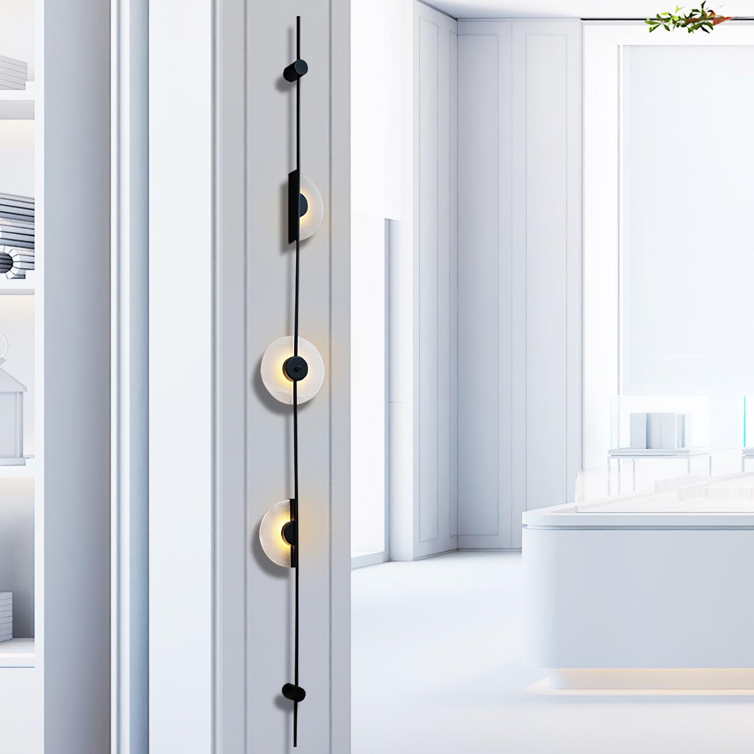 Modern Alabaster Stone Vertical Plug In LED Wall Sconce Accent Light in Gold and Black