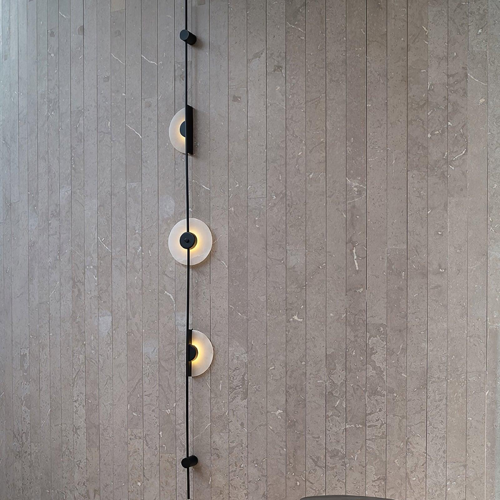 Modern Alabaster Stone Vertical Plug In LED Wall Sconce Accent Light in Gold and Black