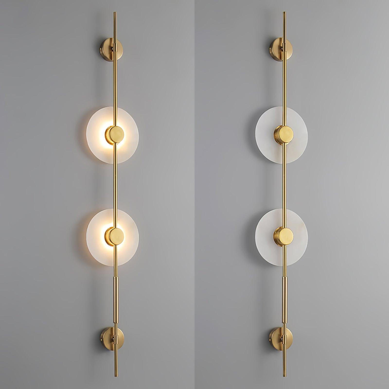 Modern Alabaster Stone Vertical Plug In LED Wall Sconce Accent Light in Gold and Black