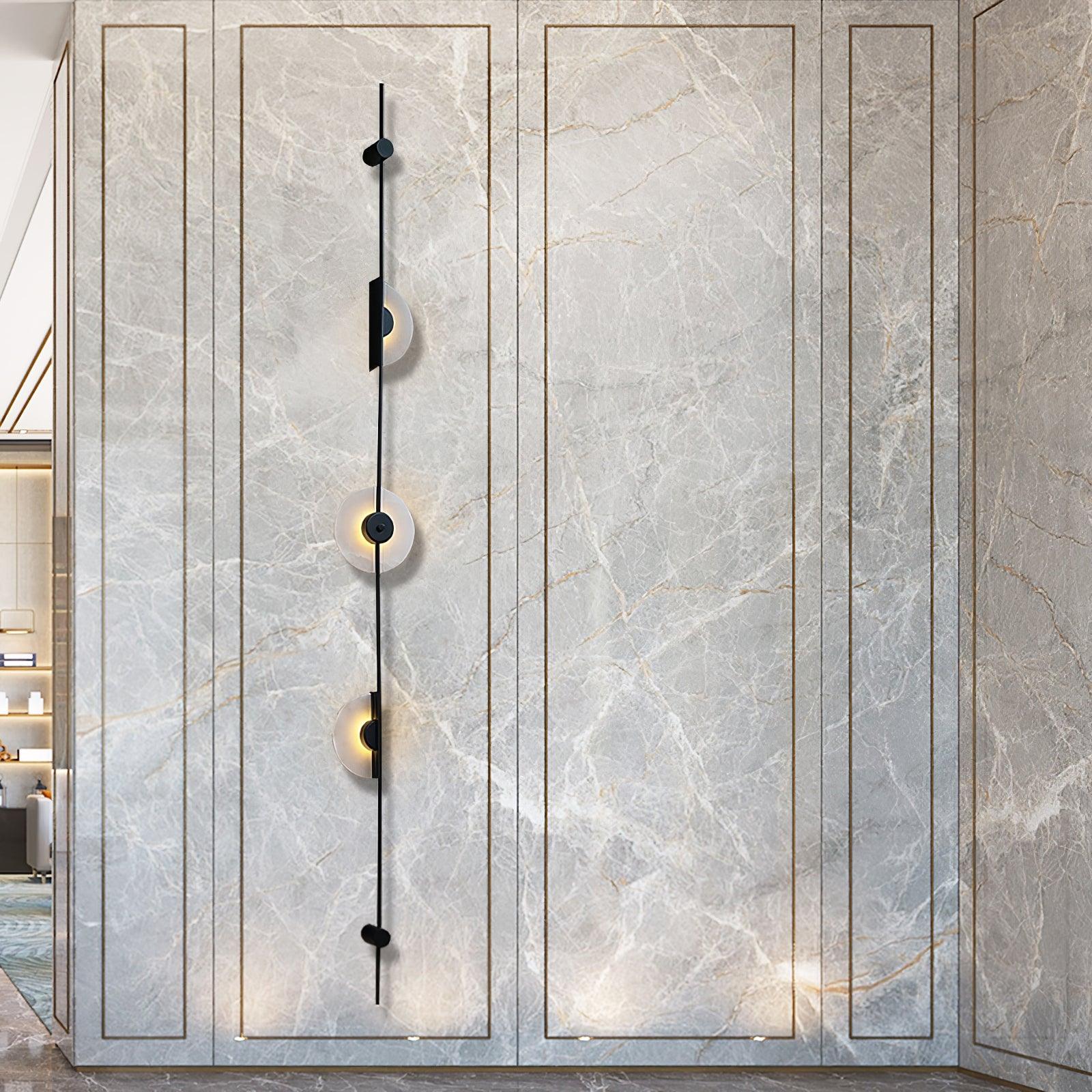 Modern Alabaster Stone Vertical Plug In LED Wall Sconce Accent Light in Gold and Black