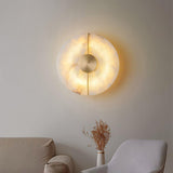 Modern Alabaster Stone Wall Sconce Elegant Brass LED Indoor Light for Hallway and Bedroom