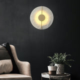 Modern Alabaster Stone Wall Sconce Elegant Brass LED Indoor Light for Hallway and Bedroom