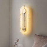 Modern Alabaster Stone Wall Sconce Elegant Brass LED Indoor Light for Hallway and Bedroom