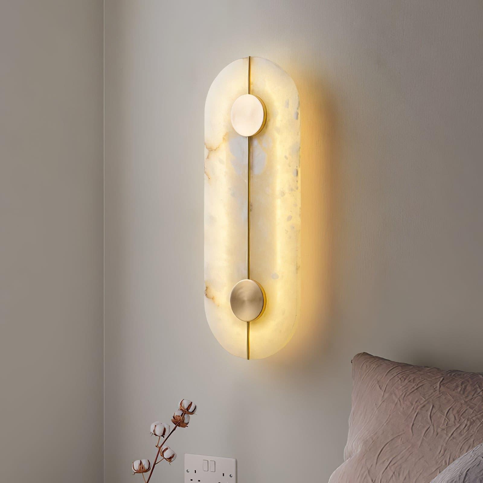 Modern Alabaster Stone Wall Sconce Elegant Brass LED Indoor Light for Hallway and Bedroom