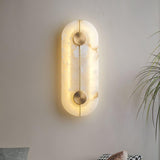 Modern Alabaster Stone Wall Sconce Elegant Brass LED Indoor Light for Hallway and Bedroom