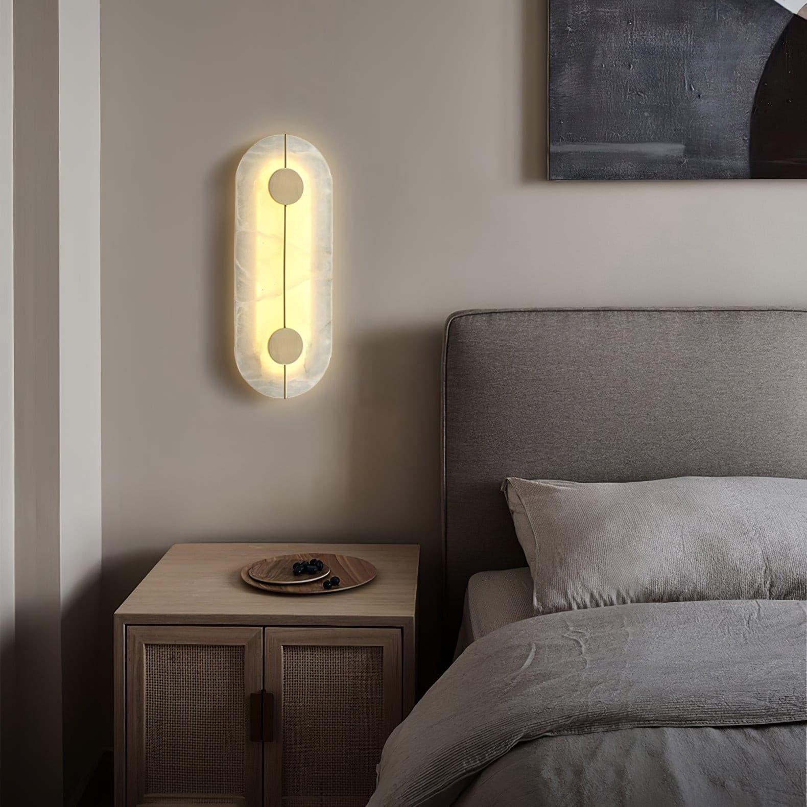 Modern Alabaster Stone Wall Sconce Elegant Brass LED Indoor Light for Hallway and Bedroom