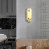 Modern Alabaster Stone Wall Sconce Elegant Brass LED Indoor Light for Hallway and Bedroom