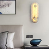 Modern Alabaster Stone Wall Sconce Elegant Brass LED Indoor Light for Hallway and Bedroom