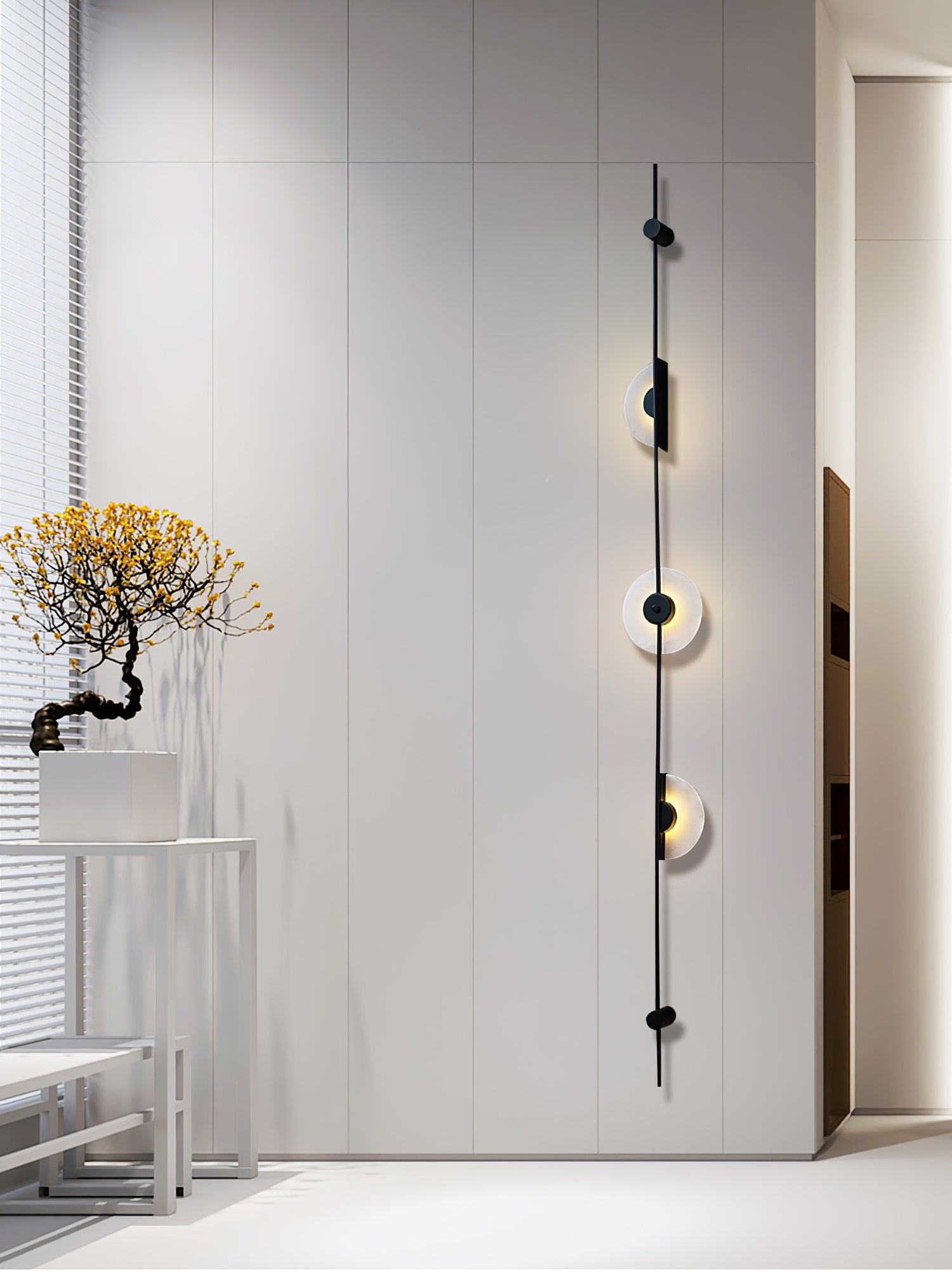 Modern Alabaster Vertical LED Wall Sconce Slim Minimalist Lighting in Gold and Black Finish