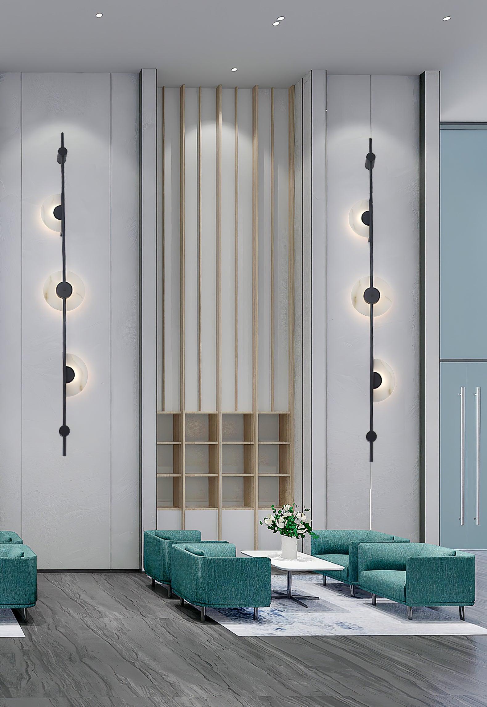 Modern Alabaster Vertical LED Wall Sconce Slim Minimalist Lighting in Gold and Black Finish