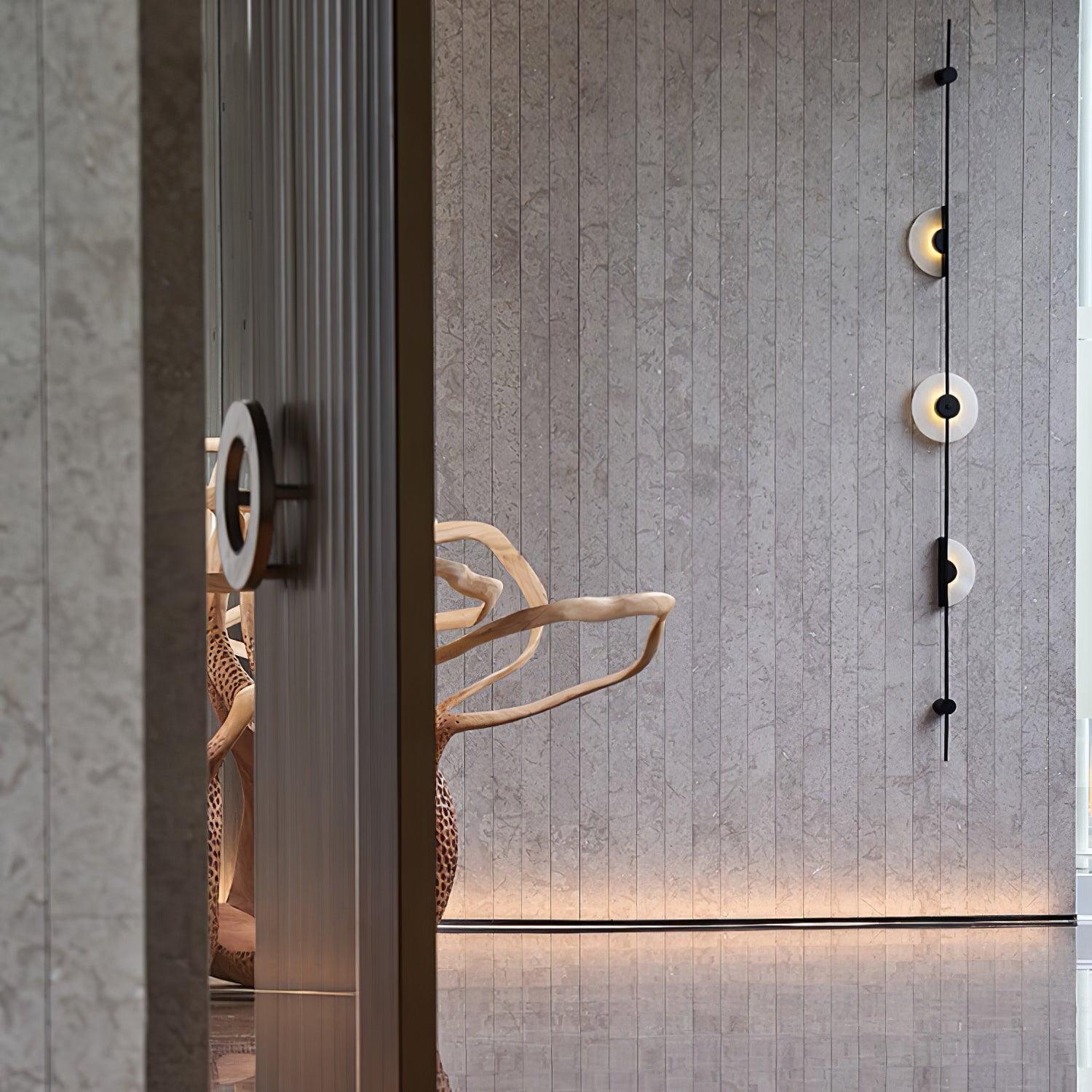 Modern Alabaster Vertical LED Wall Sconce Slim Minimalist Lighting in Gold and Black Finish